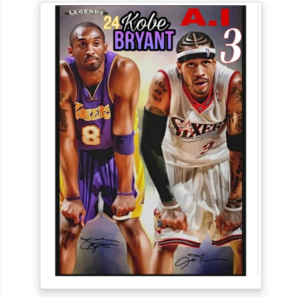 NEW SELF CREATED KOBE BRYANT (LAKERS) A.IVERSON (76ERS) 8.5x11 GLOSSY POSTER SET